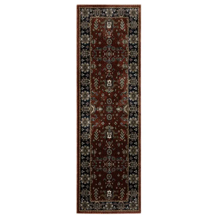 8' Red Oriental Runner Rug With Fringe