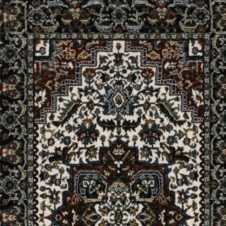 8' Red Black And White Medallion Runner Rug With Fringe