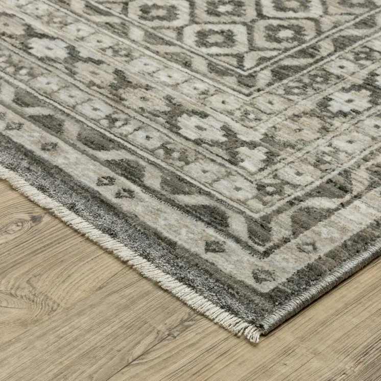5' X 8' Gray And Beige Diamond Area Rug With Fringe