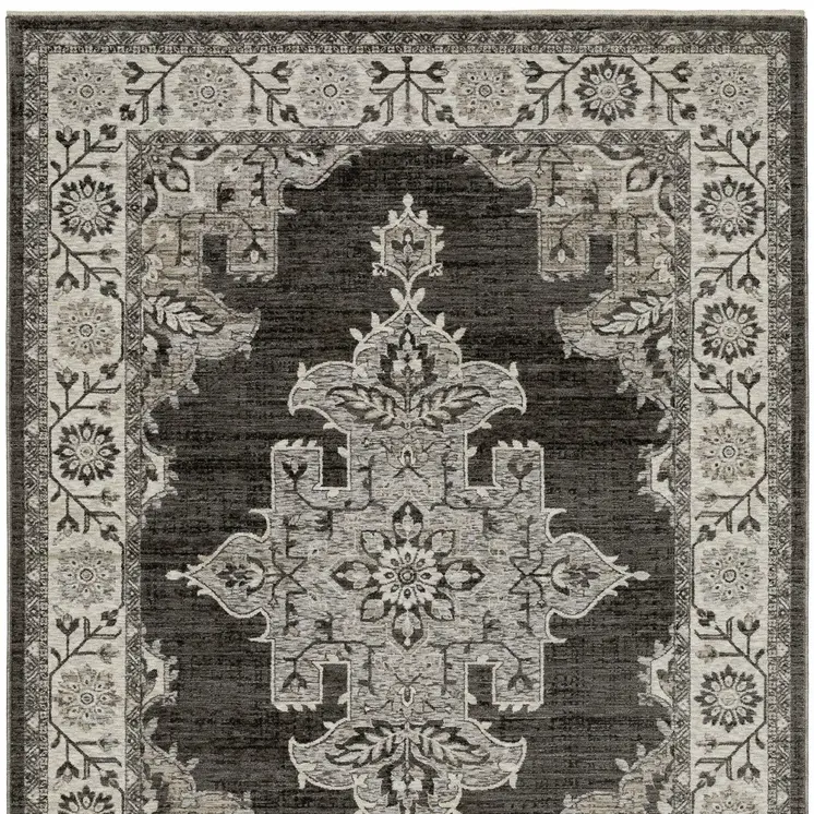 5' X 8' Gray And Beige Medallion Area Rug With Fringe