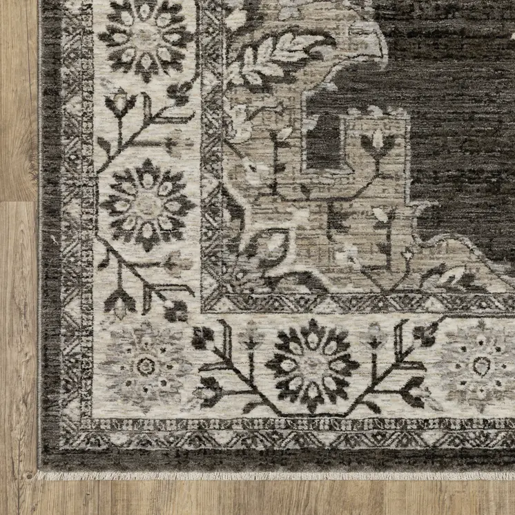 5' X 8' Gray And Beige Medallion Area Rug With Fringe
