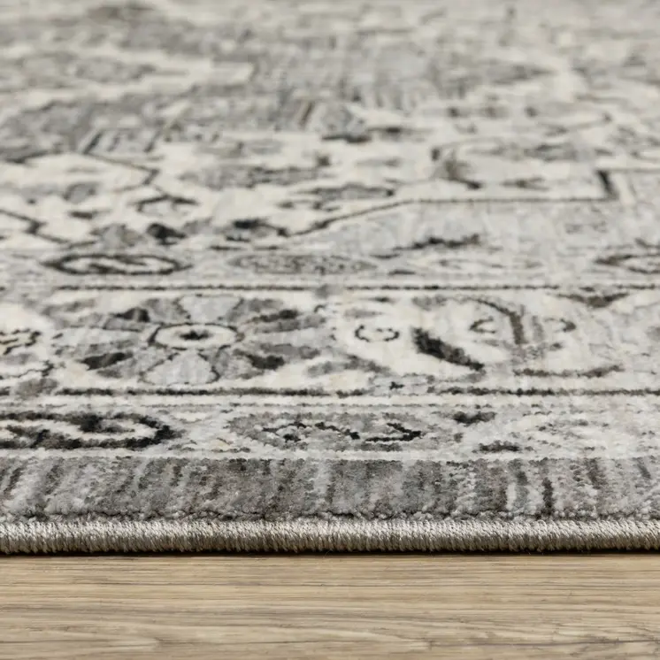 5' X 8' Gray And Ivory Medallion Area Rug With Fringe