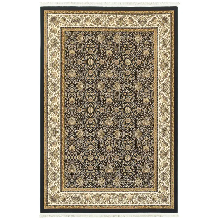 5' X 8' Ivory Oriental Area Rug With Fringe