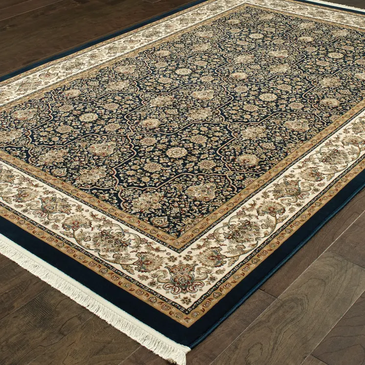 5' X 8' Ivory Oriental Area Rug With Fringe