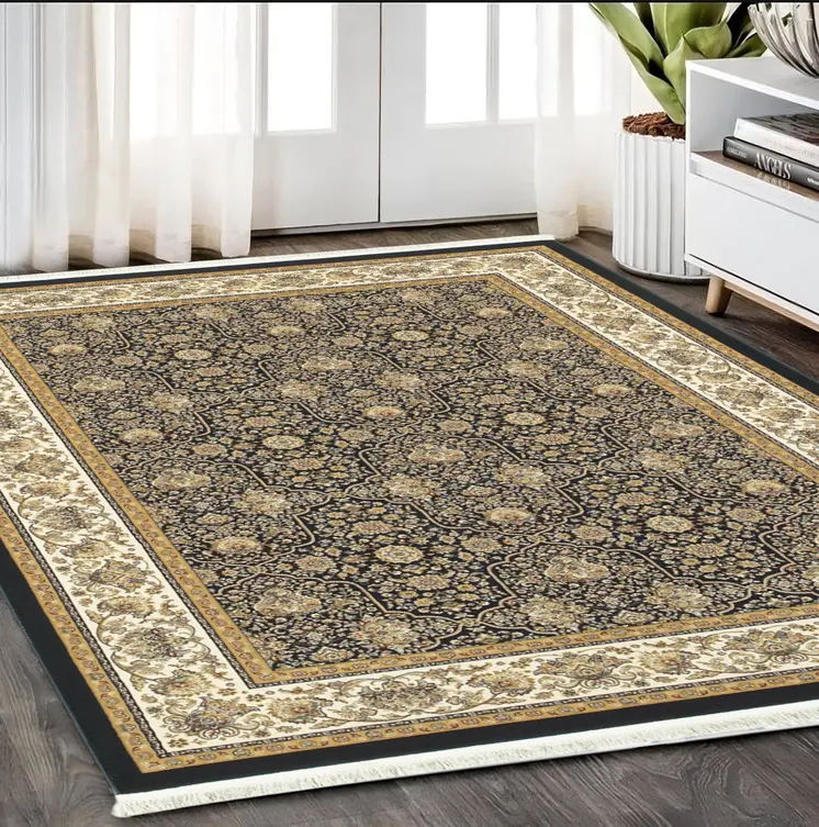 5' X 8' Ivory Oriental Area Rug With Fringe