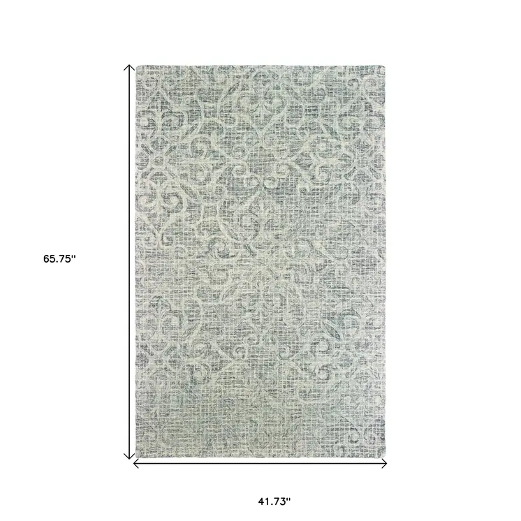 4' X 6' Gray And Ivory Wool Geometric Hand Tufted Area Rug