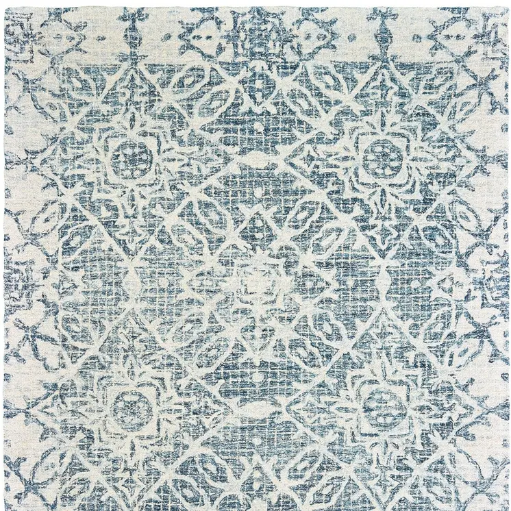 4' X 6' Blue And Ivory Wool Geometric Hand Tufted Area Rug