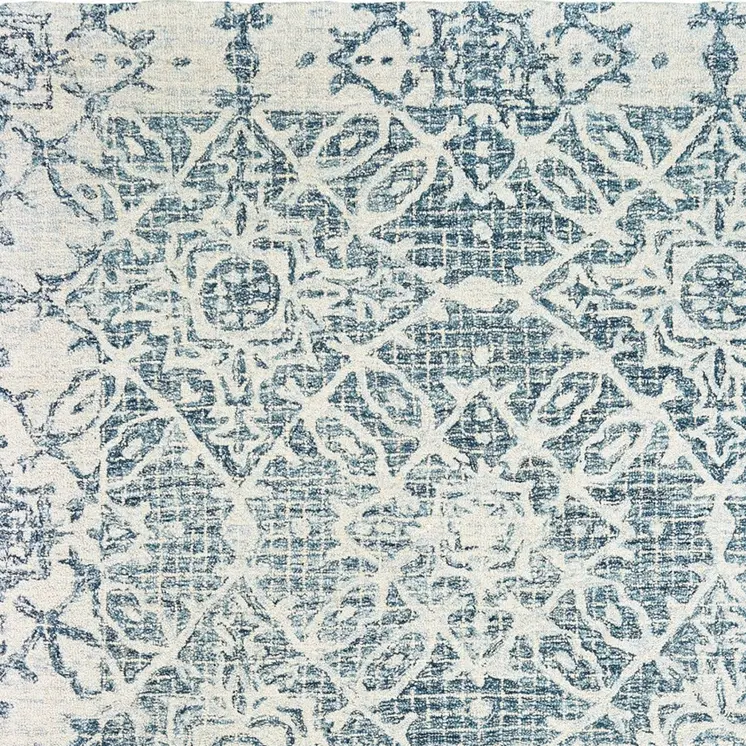 4' X 6' Blue And Ivory Wool Geometric Hand Tufted Area Rug