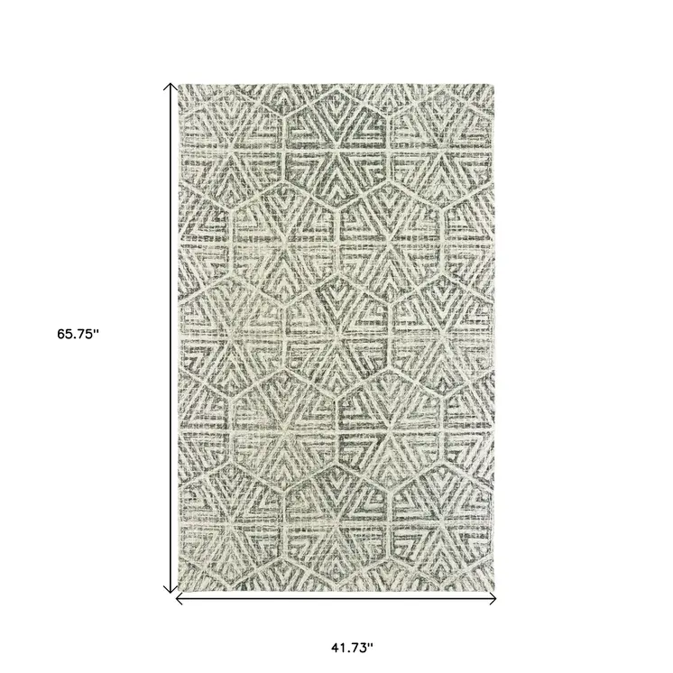 4' X 6' Gray And Ivory Wool Geometric Hand Tufted Area Rug