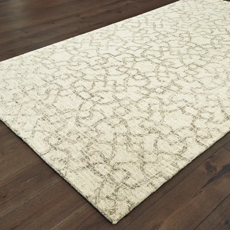 4' X 6' Tan And Ivory Wool Geometric Hand Tufted Area Rug