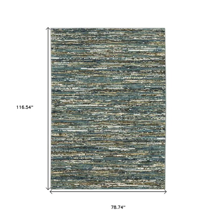 7' X 10' Blue Brown And Ivory Striped Area Rug