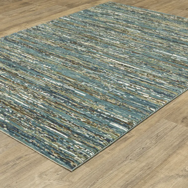 7' X 10' Blue Brown And Ivory Striped Area Rug