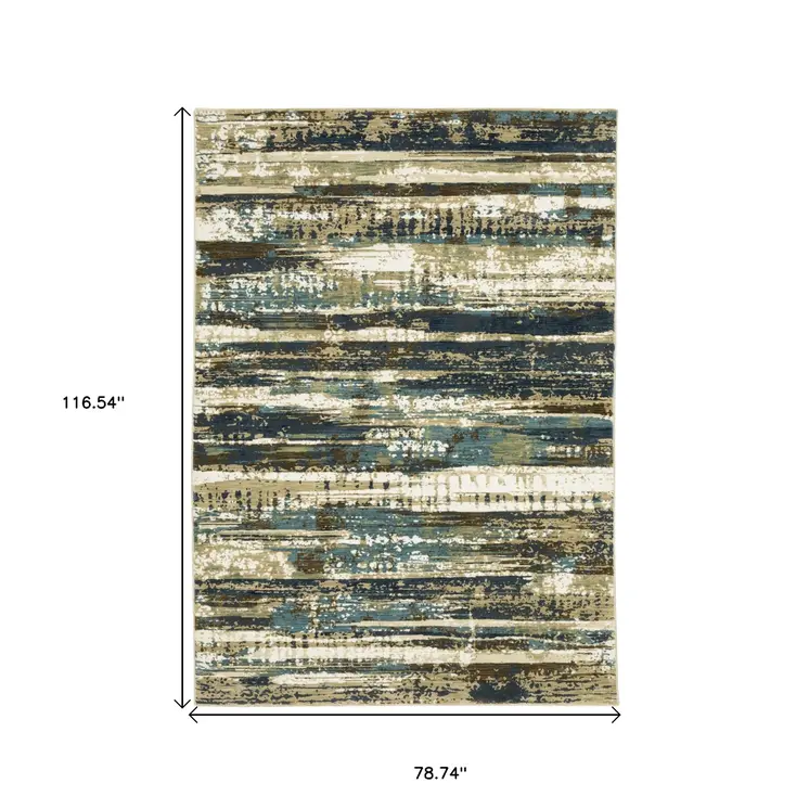 7' X 10' Beige And Blue Abstract Area Rug