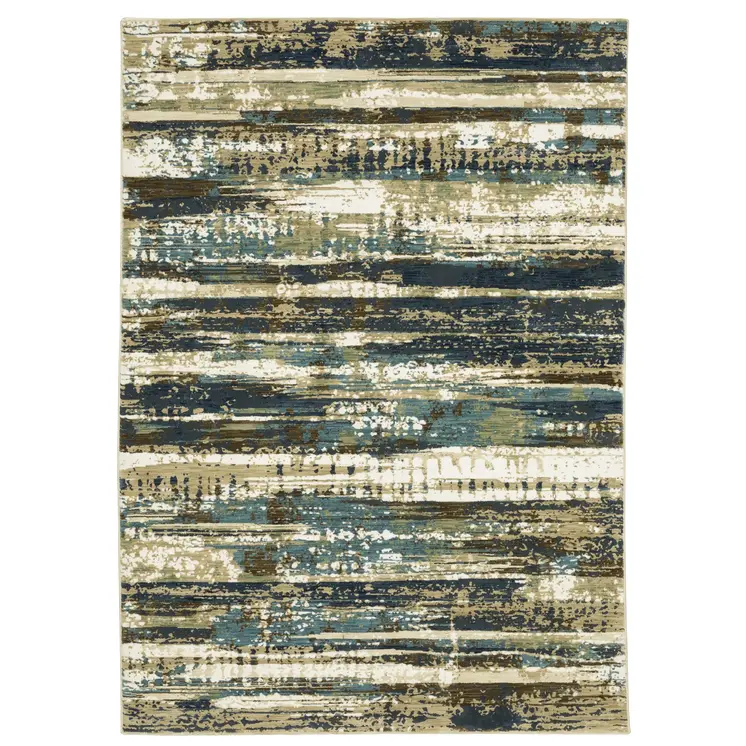 7' X 10' Beige And Blue Abstract Area Rug