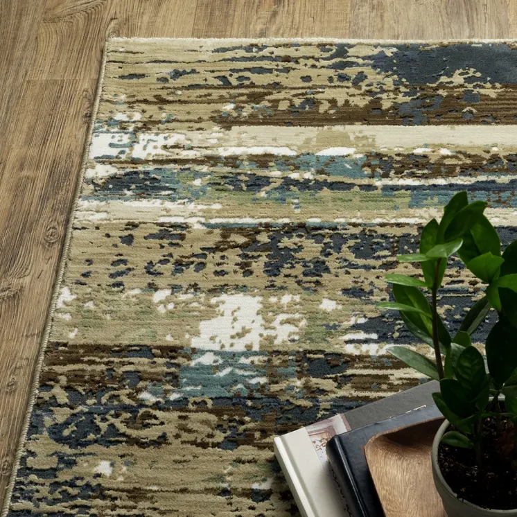7' X 10' Beige And Blue Abstract Area Rug
