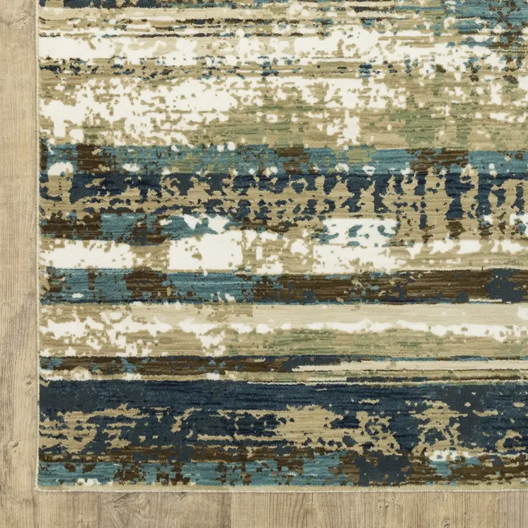 7' X 10' Beige And Blue Abstract Area Rug