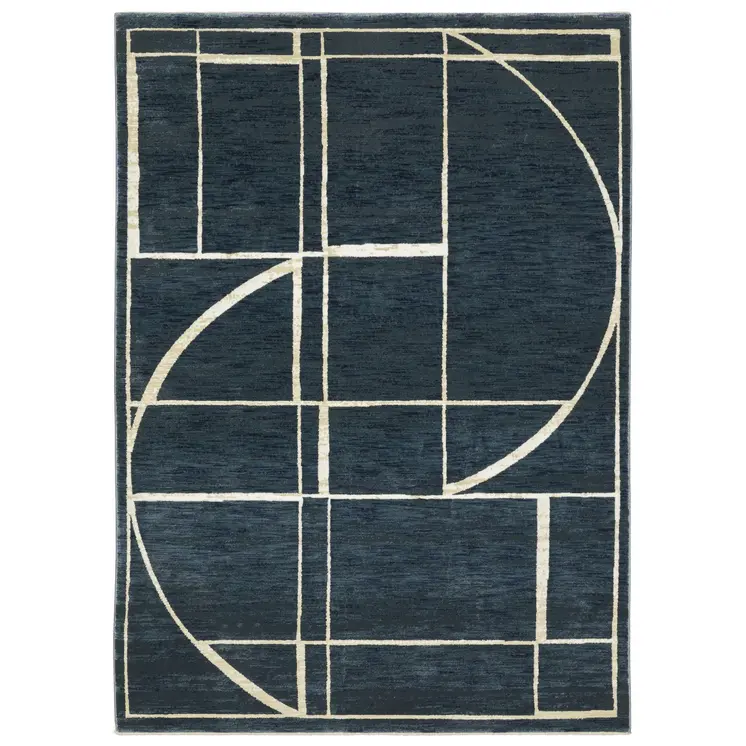 7' X 10' Blue And Ivory Geometric Area Rug