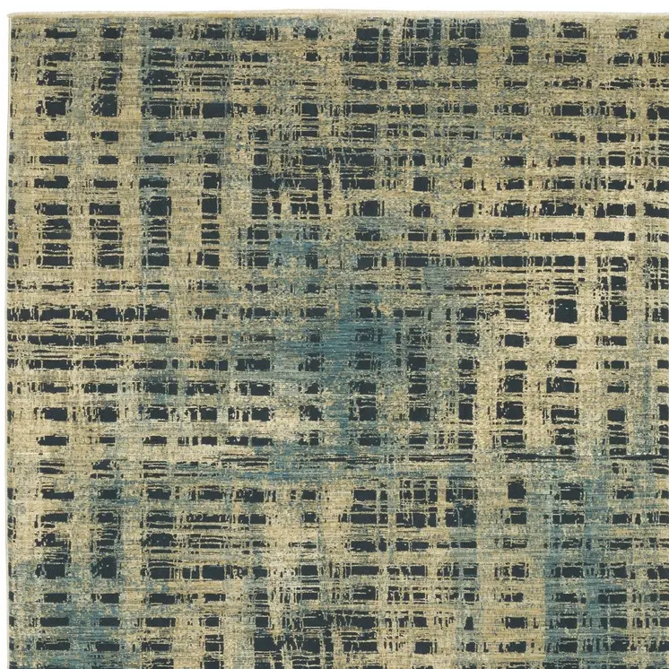 7' X 10' Beige And Blue Geometric Area Rug