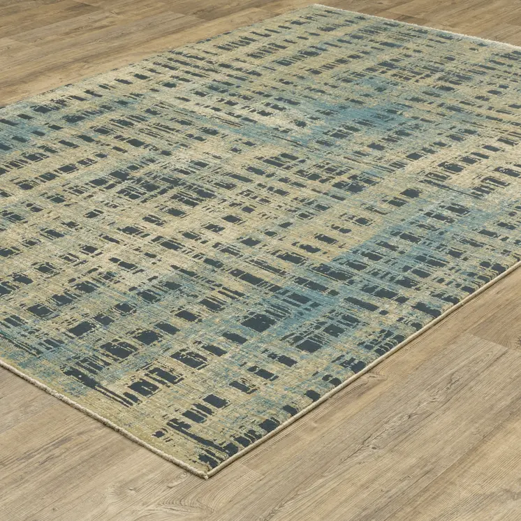 7' X 10' Beige And Blue Geometric Area Rug