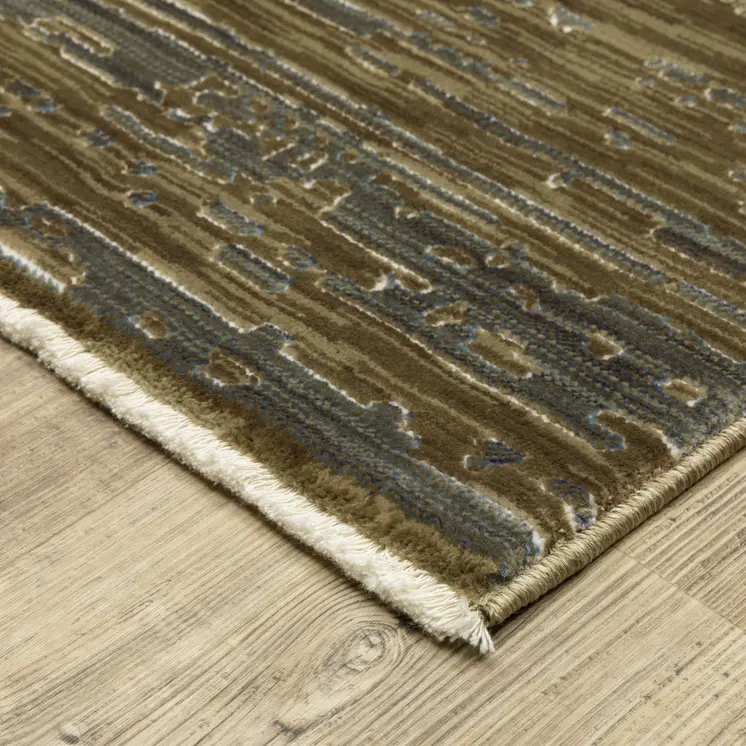 7' X 10' Brown And Green Abstract Area Rug