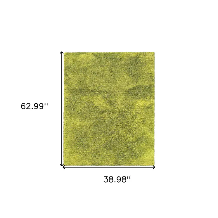 3' X 5' Green Shag Hand Tufted Area Rug