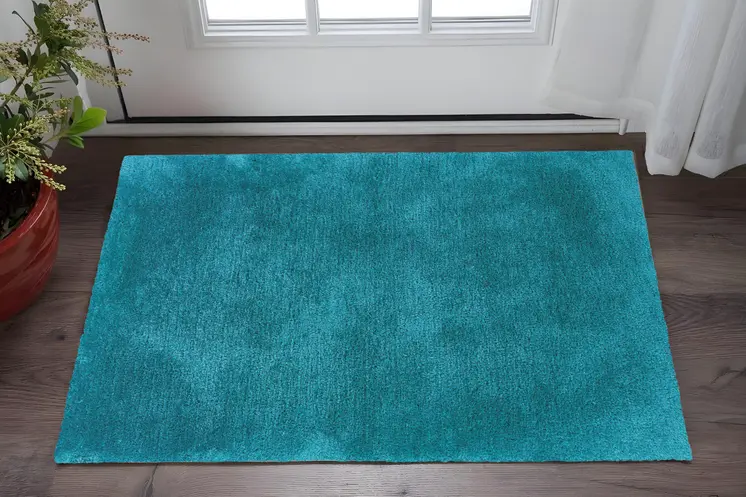 3' X 5' Teal Shag Hand Tufted Area Rug