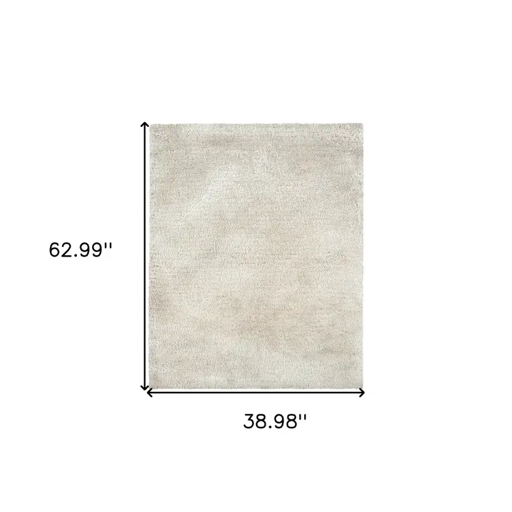 3' X 5' Ivory Shag Hand Tufted Area Rug