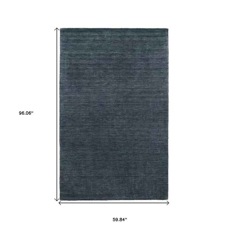 5' X 8' Navy Blue Wool Hand Tufted Area Rug