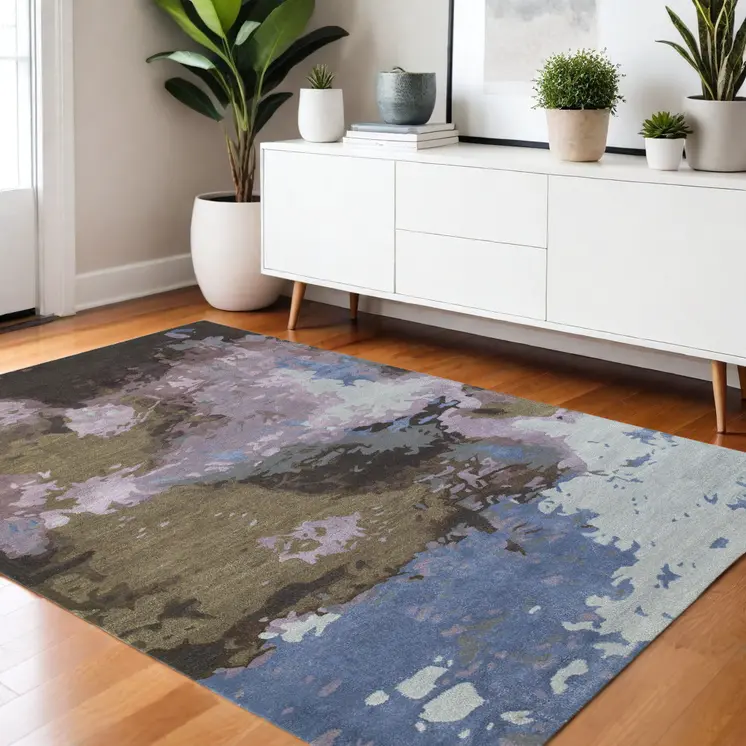 4' X 6' Blue And Purple Abstract Hand Tufted Area Rug
