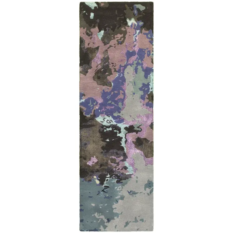 8' Blue And Purple Abstract Hand Tufted Runner Rug
