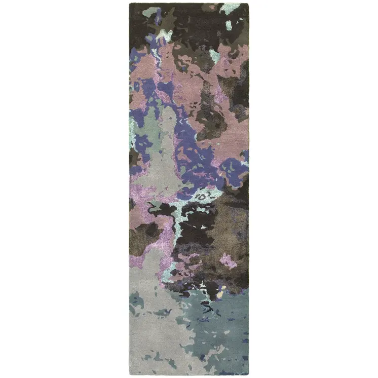 8' Blue And Purple Abstract Hand Tufted Runner Rug