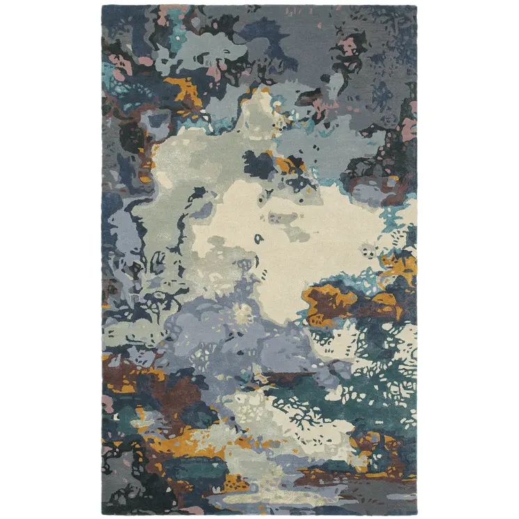 4' X 6' Blue And Gray Abstract Hand Tufted Area Rug