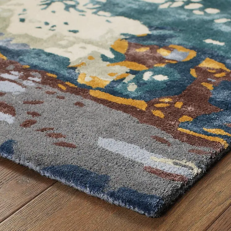 4' X 6' Blue And Gray Abstract Hand Tufted Area Rug