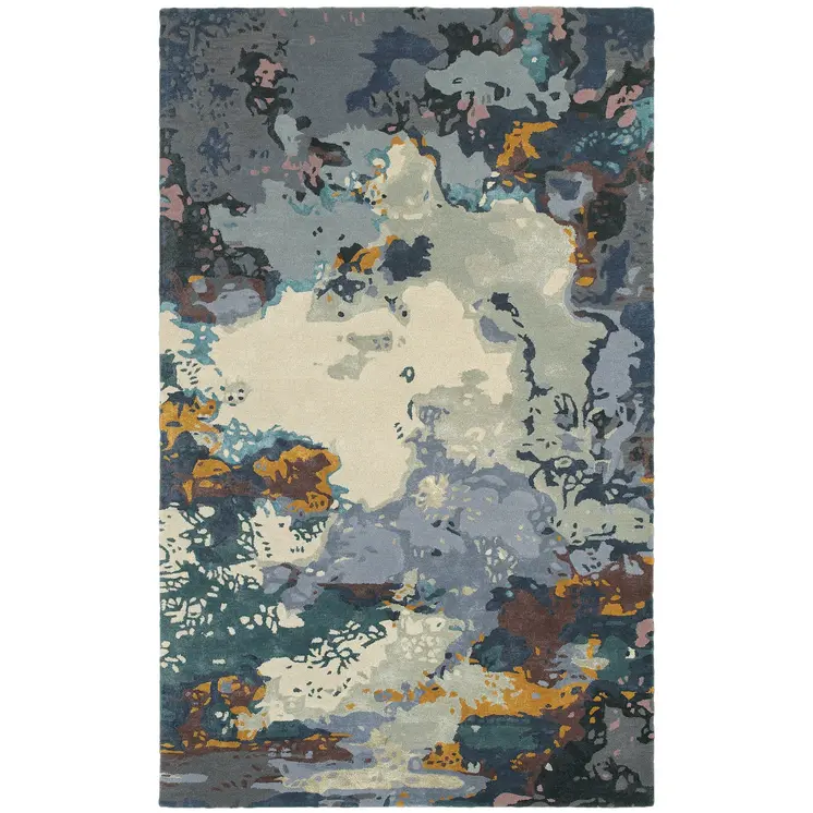 4' X 6' Blue And Gray Abstract Hand Tufted Area Rug
