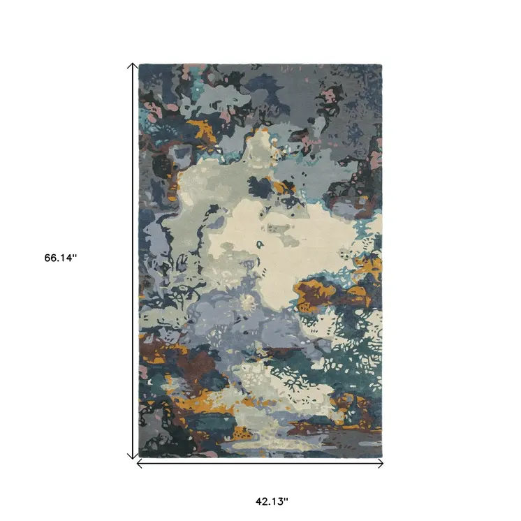 4' X 6' Blue And Gray Abstract Hand Tufted Area Rug