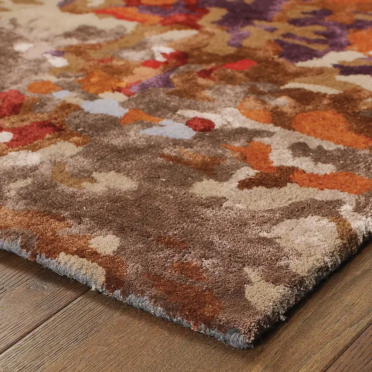 4' X 6' Orange Ivory And Teal Abstract Hand Tufted Area Rug