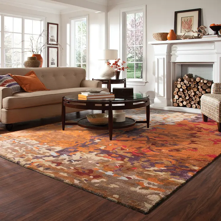 4' X 6' Orange Ivory And Teal Abstract Hand Tufted Area Rug