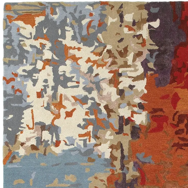 4' X 6' Orange Ivory And Teal Abstract Hand Tufted Area Rug