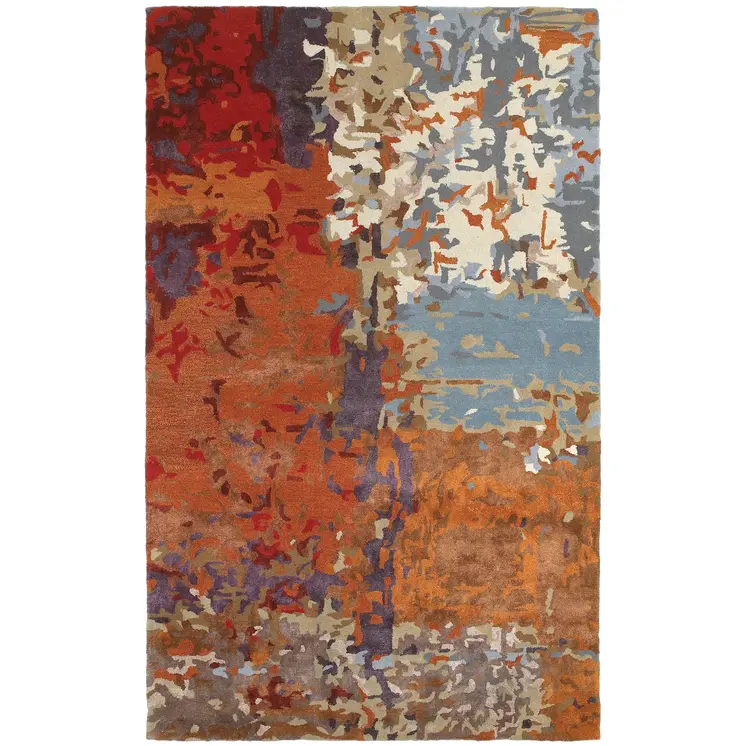 4' X 6' Orange Ivory And Teal Abstract Hand Tufted Area Rug