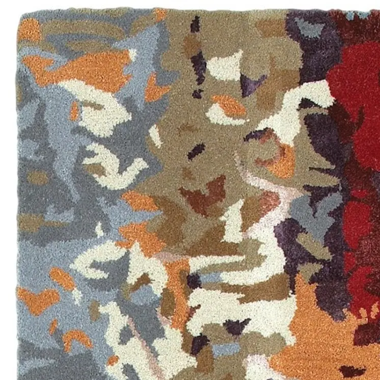 8' Orange Ivory And Teal Abstract Hand Tufted Runner Rug