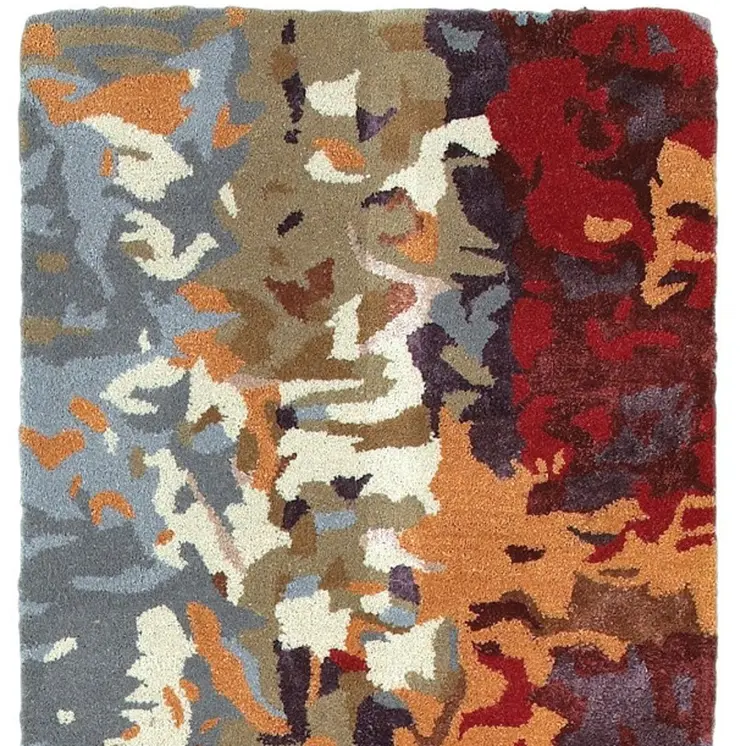 8' Orange Ivory And Teal Abstract Hand Tufted Runner Rug