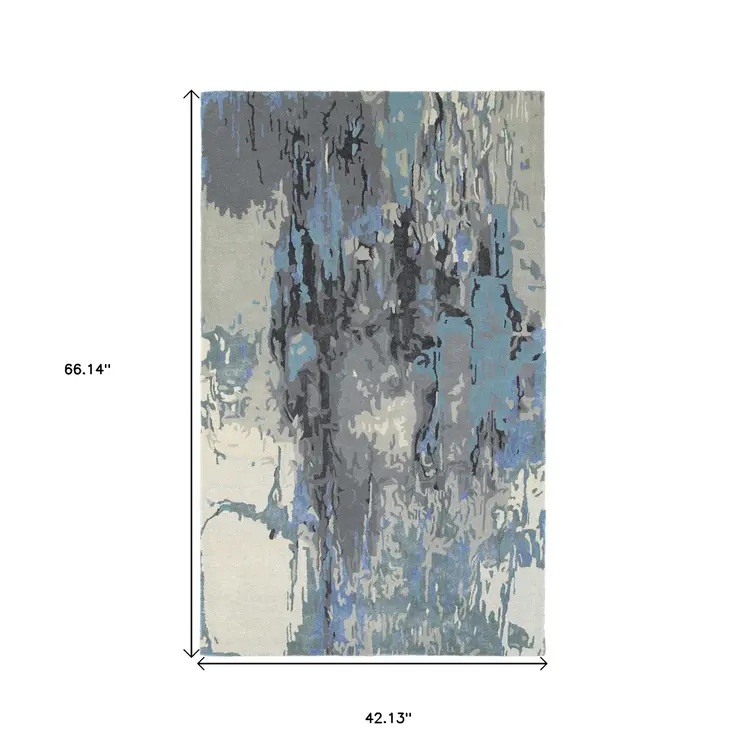 4' X 6' Blue And Gray Abstract Hand Tufted Area Rug