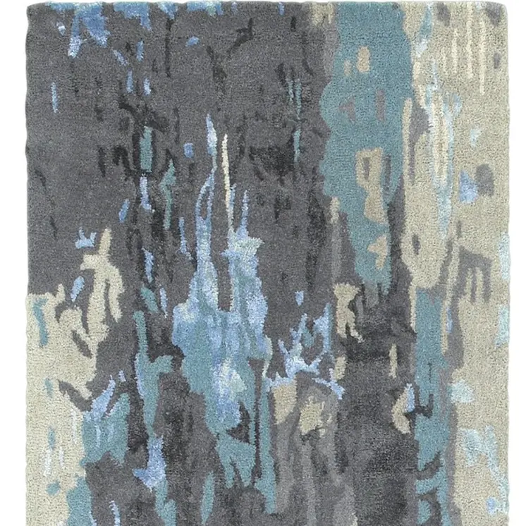 8' Blue And Gray Abstract Hand Tufted Runner Rug