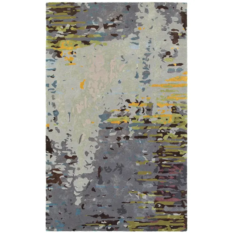 4' X 6' Gray Yellow And Black Abstract Hand Tufted Area Rug