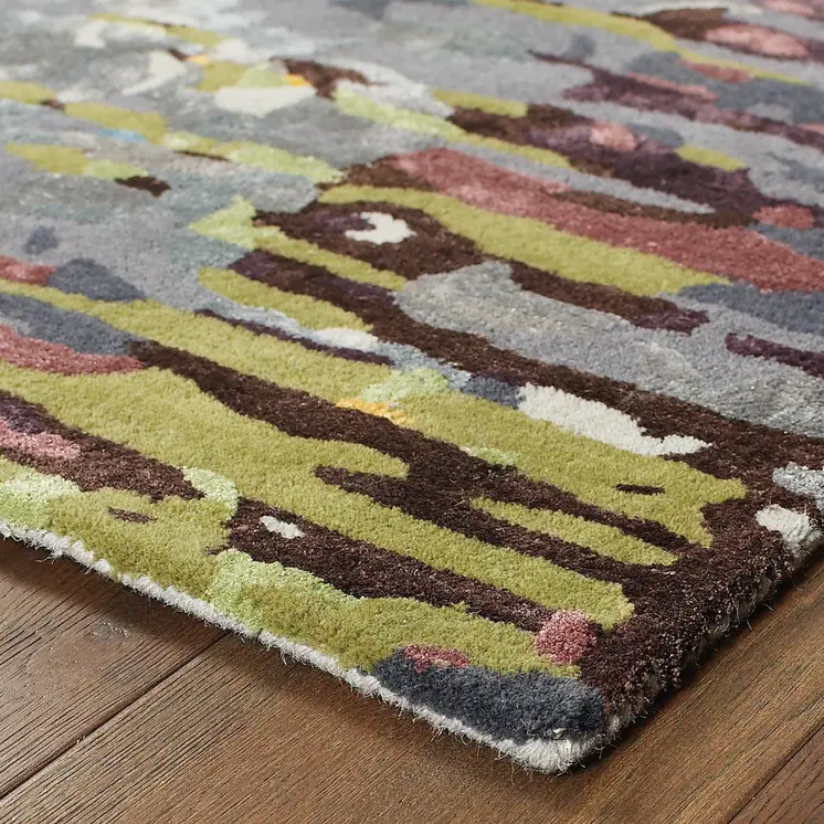4' X 6' Gray Yellow And Black Abstract Hand Tufted Area Rug