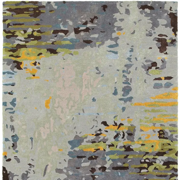 4' X 6' Gray Yellow And Black Abstract Hand Tufted Area Rug
