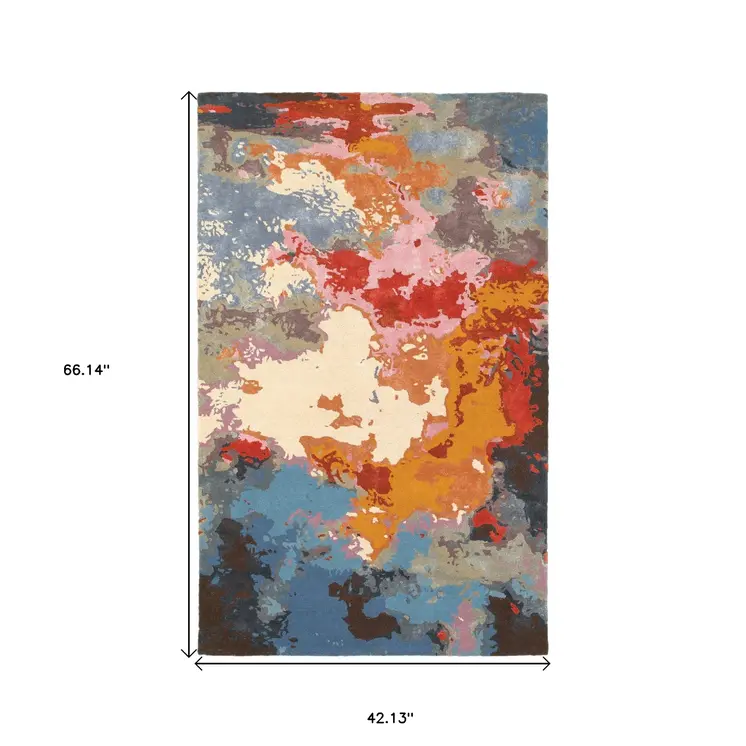 4' X 6' Pink Orange And Blue Abstract Hand Tufted Area Rug