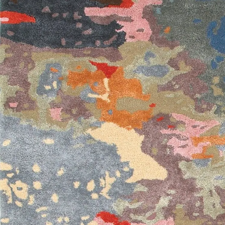8' Pink Orange And Blue Abstract Hand Tufted Runner Rug