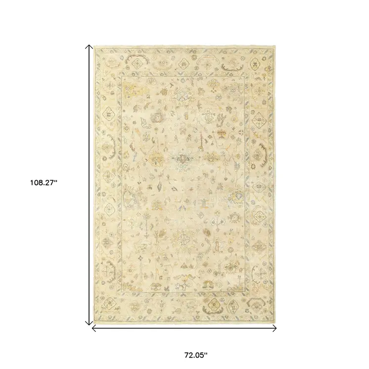 6' X 9' Beige And Gray Wool Oriental Hand Knotted Area Rug