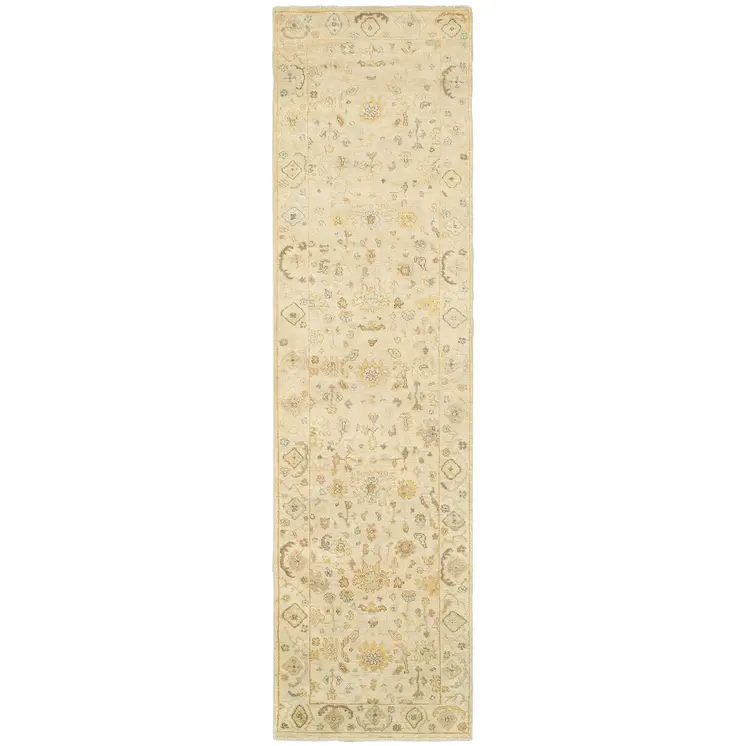 10' Beige And Gray Wool Oriental Hand Knotted Runner Rug